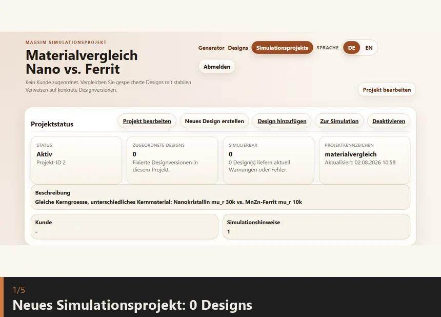 Materialvergleich: gleiche Kerngröße, Nanokristallin µᵣ 30k gegen Ferrit µᵣ 10k